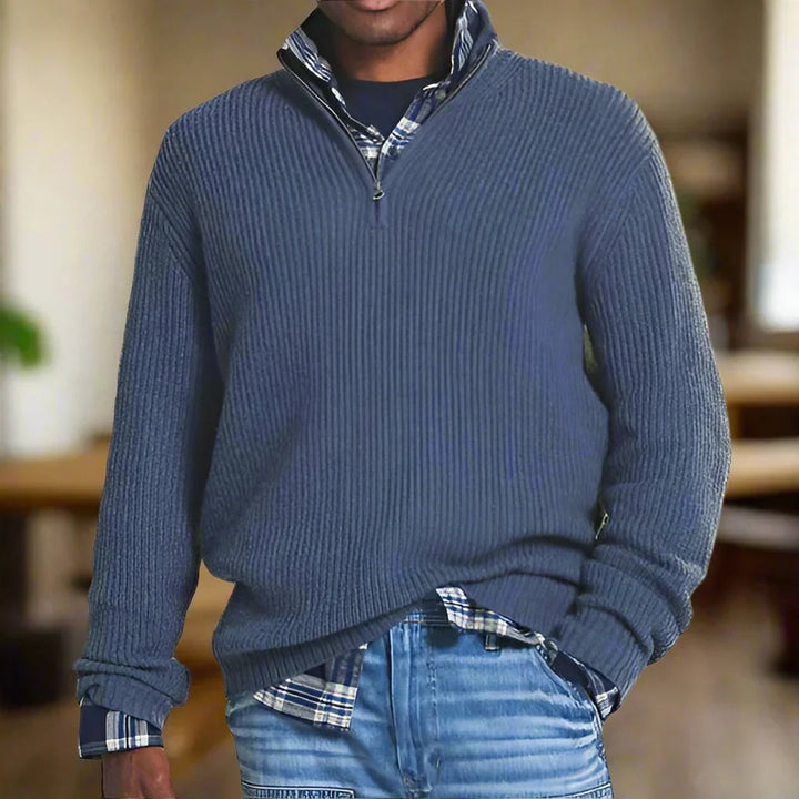 Alex | Men's Half Zip Funnel Neck Knitted Jumper