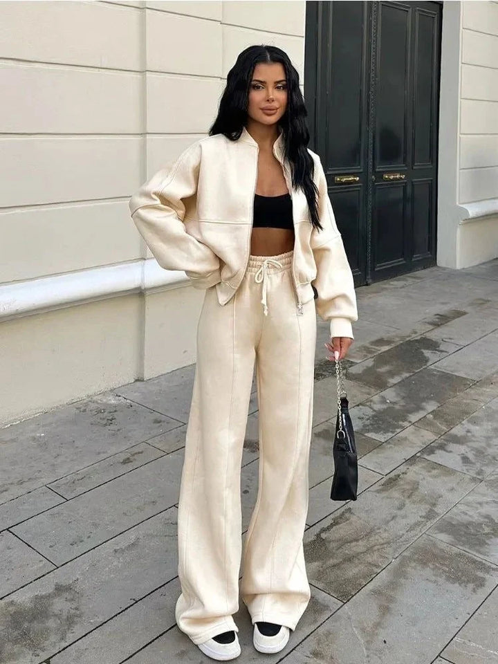 Amelia | Women's Zip Up Wide Leg Jogger Tracksuit Set