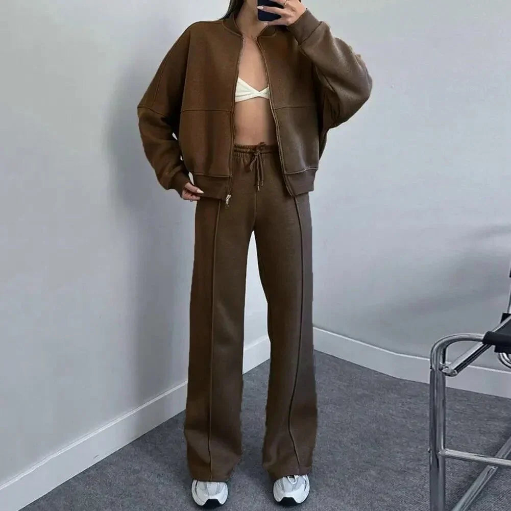 Amelia | Women's Zip Up Wide Leg Jogger Tracksuit Set