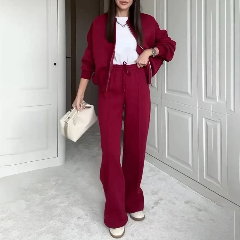 Amelia | Women's Zip Up Wide Leg Jogger Tracksuit Set