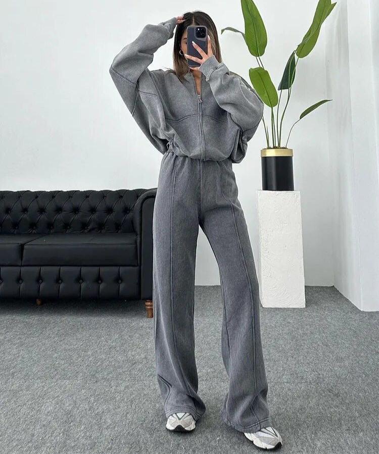 Amelia | Women's Zip Up Wide Leg Jogger Tracksuit Set