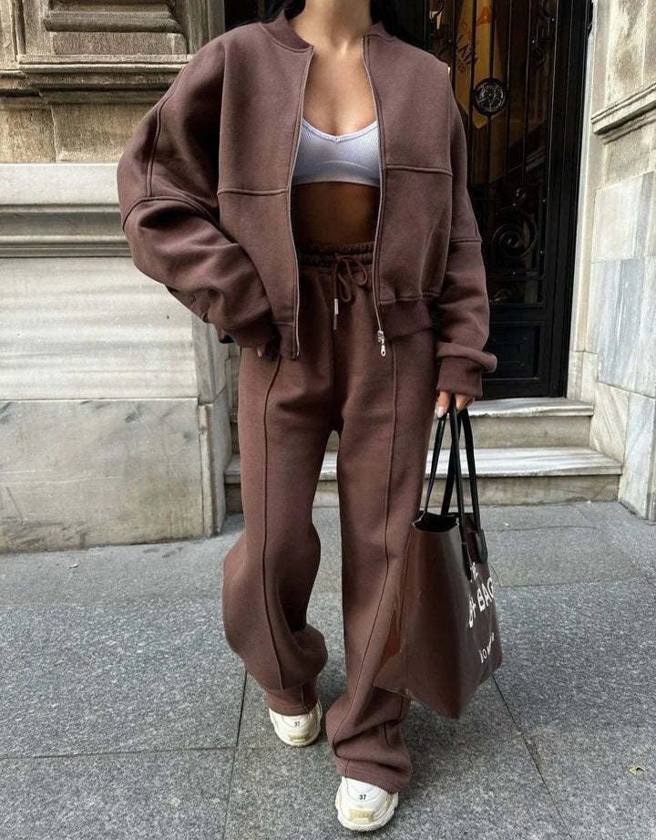 Amelia | Women's Zip Up Wide Leg Jogger Tracksuit Set
