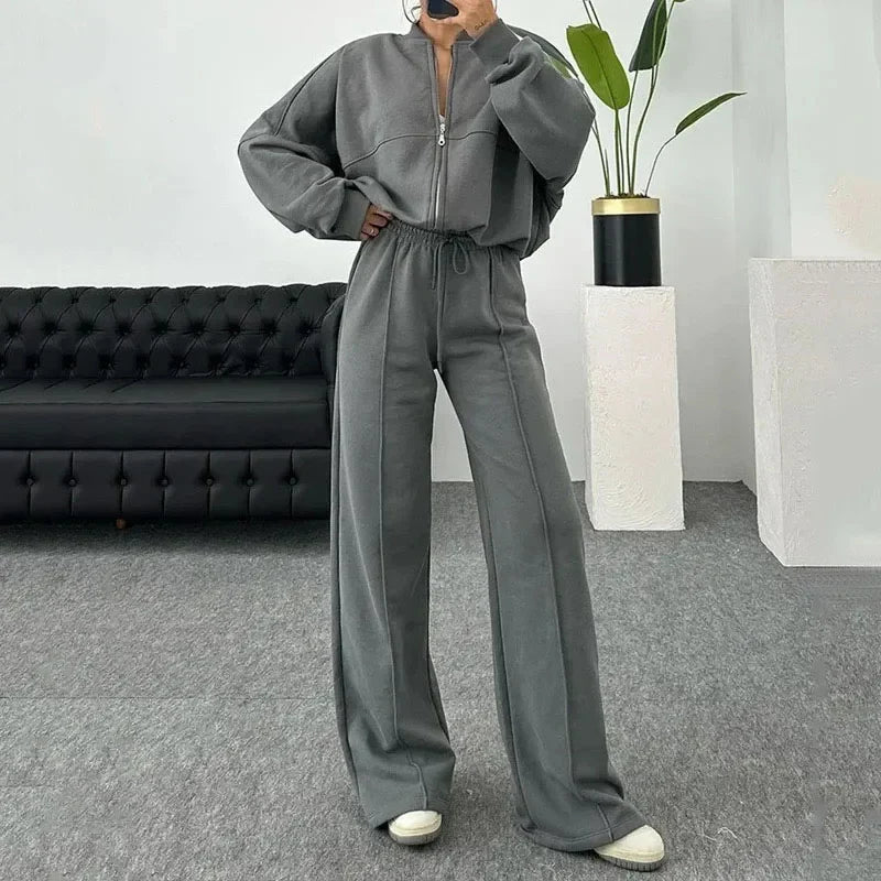 Amelia | Women's Zip Up Wide Leg Jogger Tracksuit Set