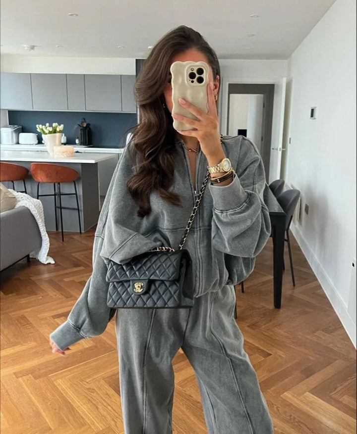 Amelia | Women's Zip Up Wide Leg Jogger Tracksuit Set