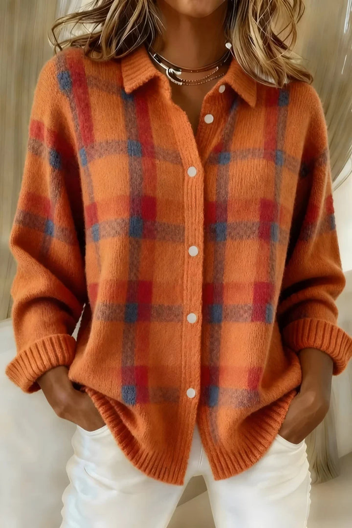 Amy | Women's Checked Collared Knit Cardigan