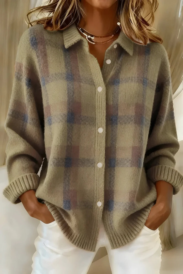 Amy | Women's Checked Collared Knit Cardigan