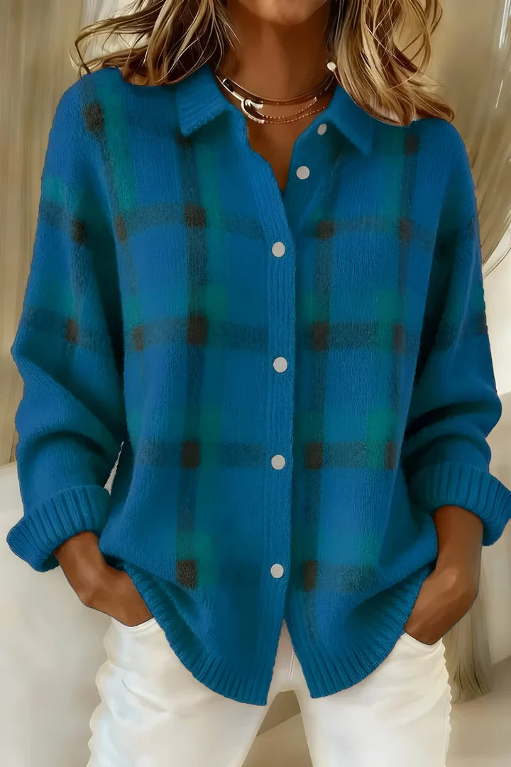 Amy | Women's Checked Collared Knit Cardigan
