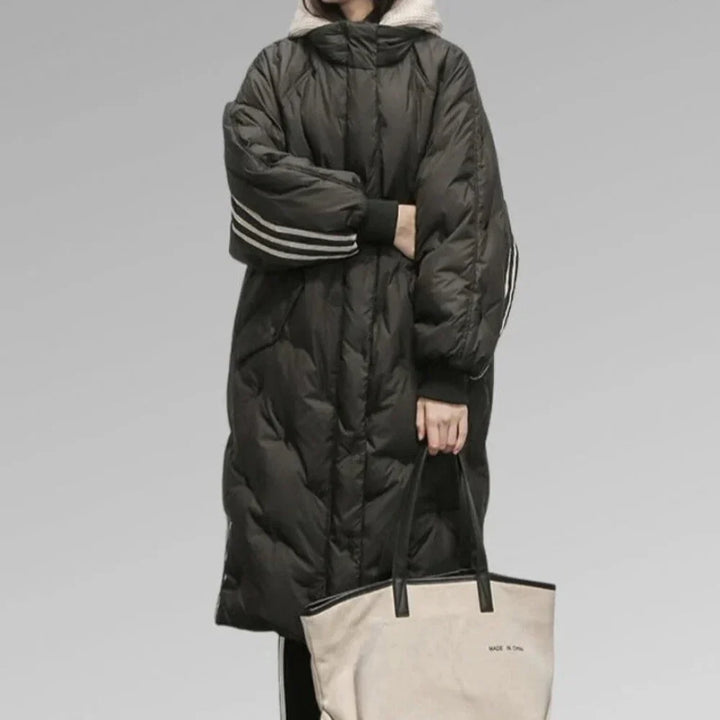 Anne | Women's Long Hooded Puffer Coat with Quilted Padding