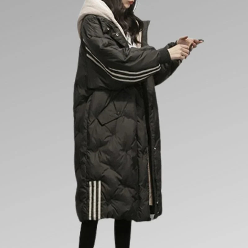 Anne | Women's Long Hooded Puffer Coat with Quilted Padding