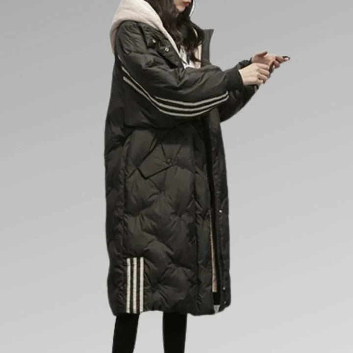 Anne | Women's Long Hooded Puffer Coat with Quilted Padding