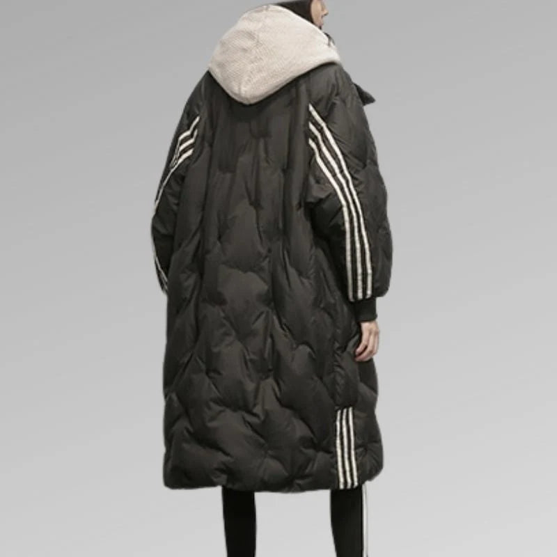 Anne | Women's Long Hooded Puffer Coat with Quilted Padding