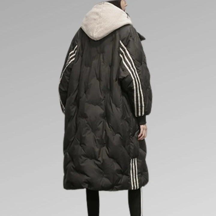 Anne | Women's Long Hooded Puffer Coat with Quilted Padding