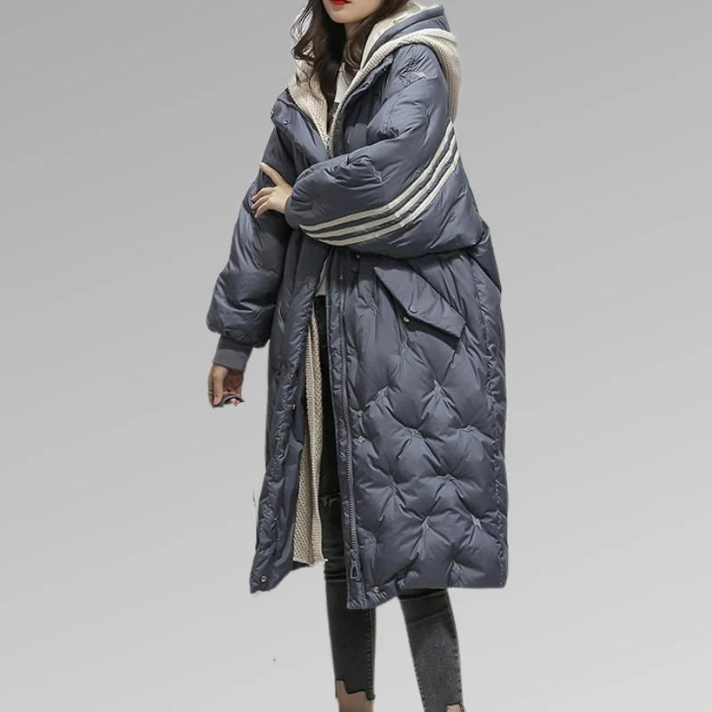 Anne | Women's Long Hooded Puffer Coat with Quilted Padding