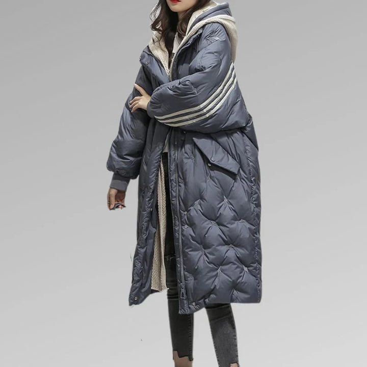 Anne | Women's Long Hooded Puffer Coat with Quilted Padding