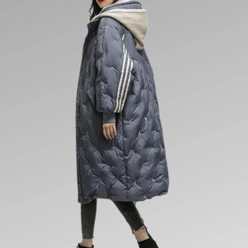 Anne | Women's Long Hooded Puffer Coat with Quilted Padding