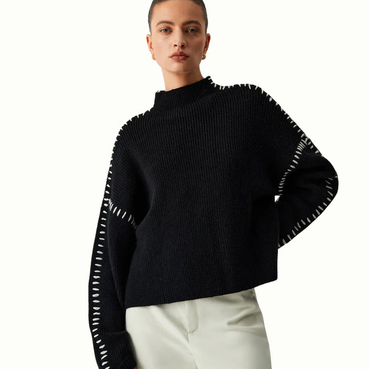 Annette | Women's Oversized Ribbed Knitted Jumper with Mock Neck