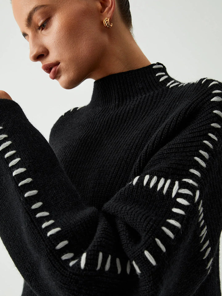 Annette | Women's Oversized Ribbed Knitted Jumper with Mock Neck