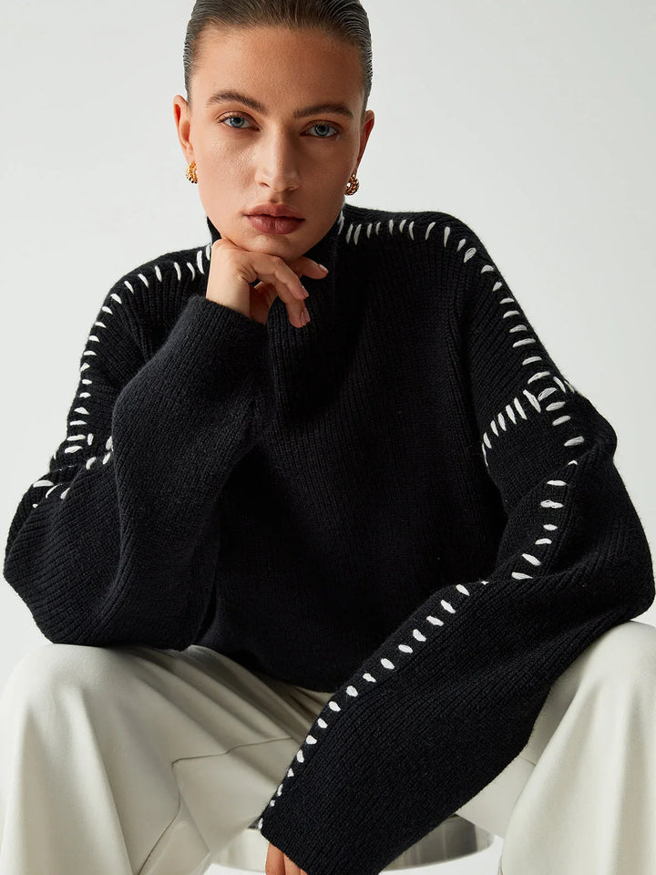 Annette | Women's Oversized Ribbed Knitted Jumper with Mock Neck