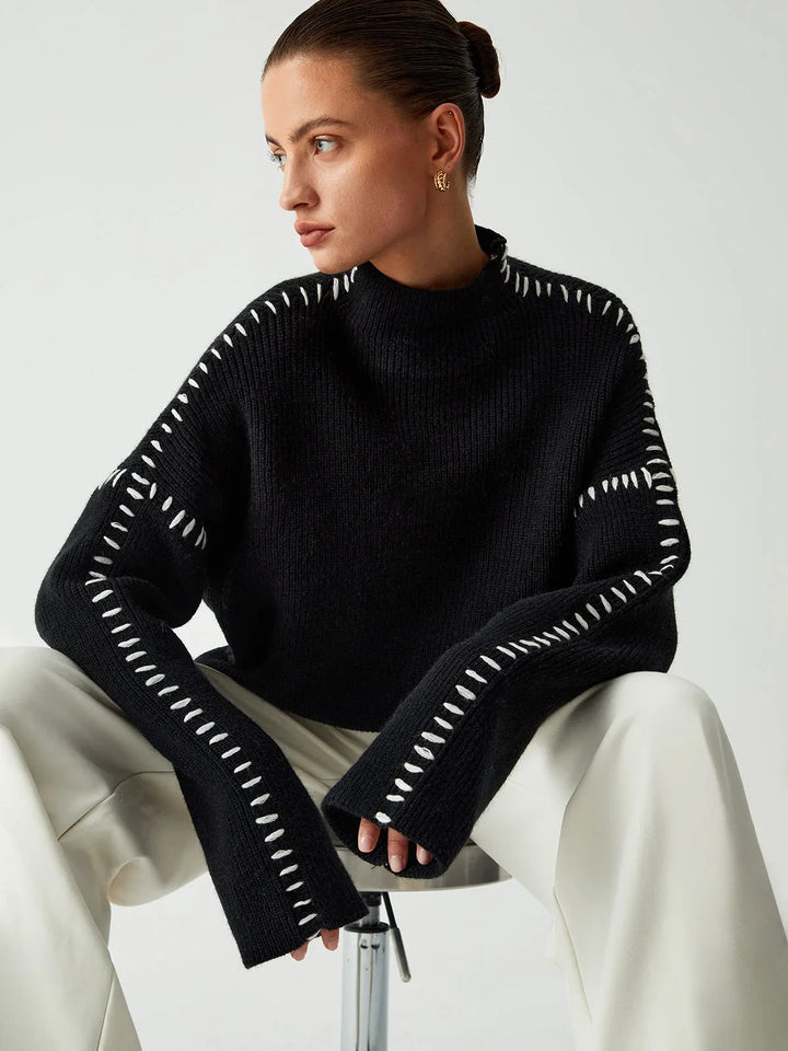 Annette | Women's Oversized Ribbed Knitted Jumper with Mock Neck