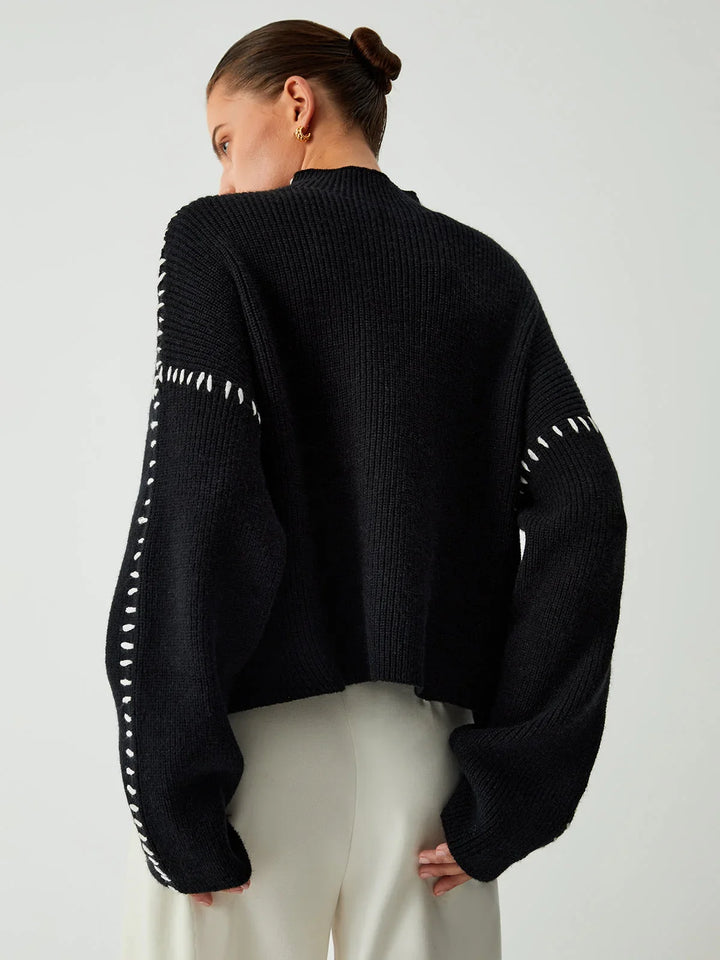 Annette | Women's Oversized Ribbed Knitted Jumper with Mock Neck