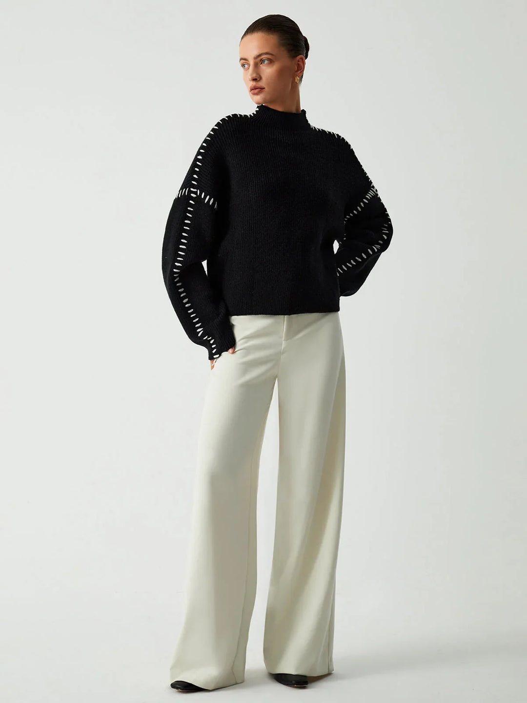 Annette | Women's Oversized Ribbed Knitted Jumper with Mock Neck