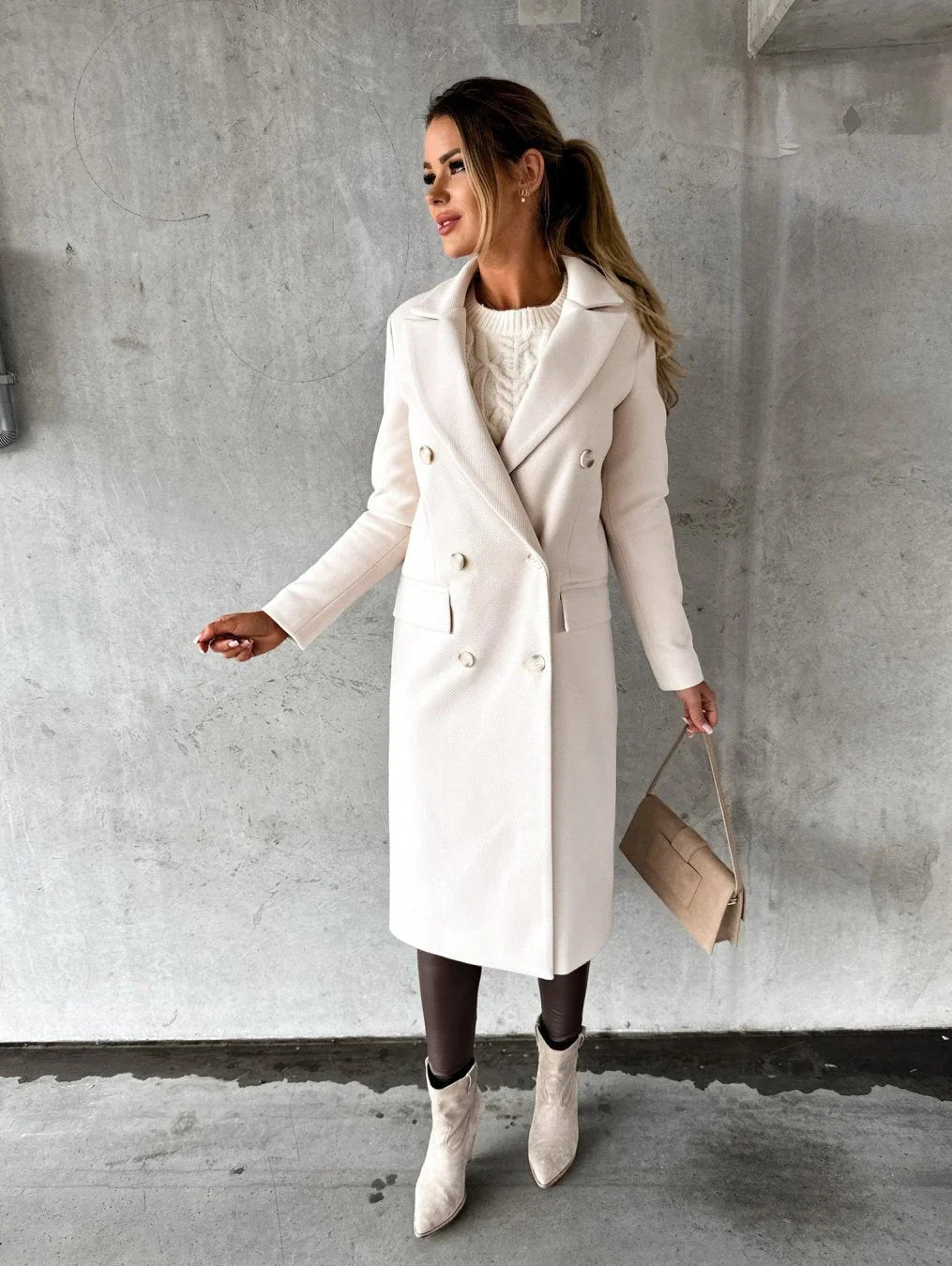 Ashleigh | Women's Long Winter Coat with Double Breasted Front