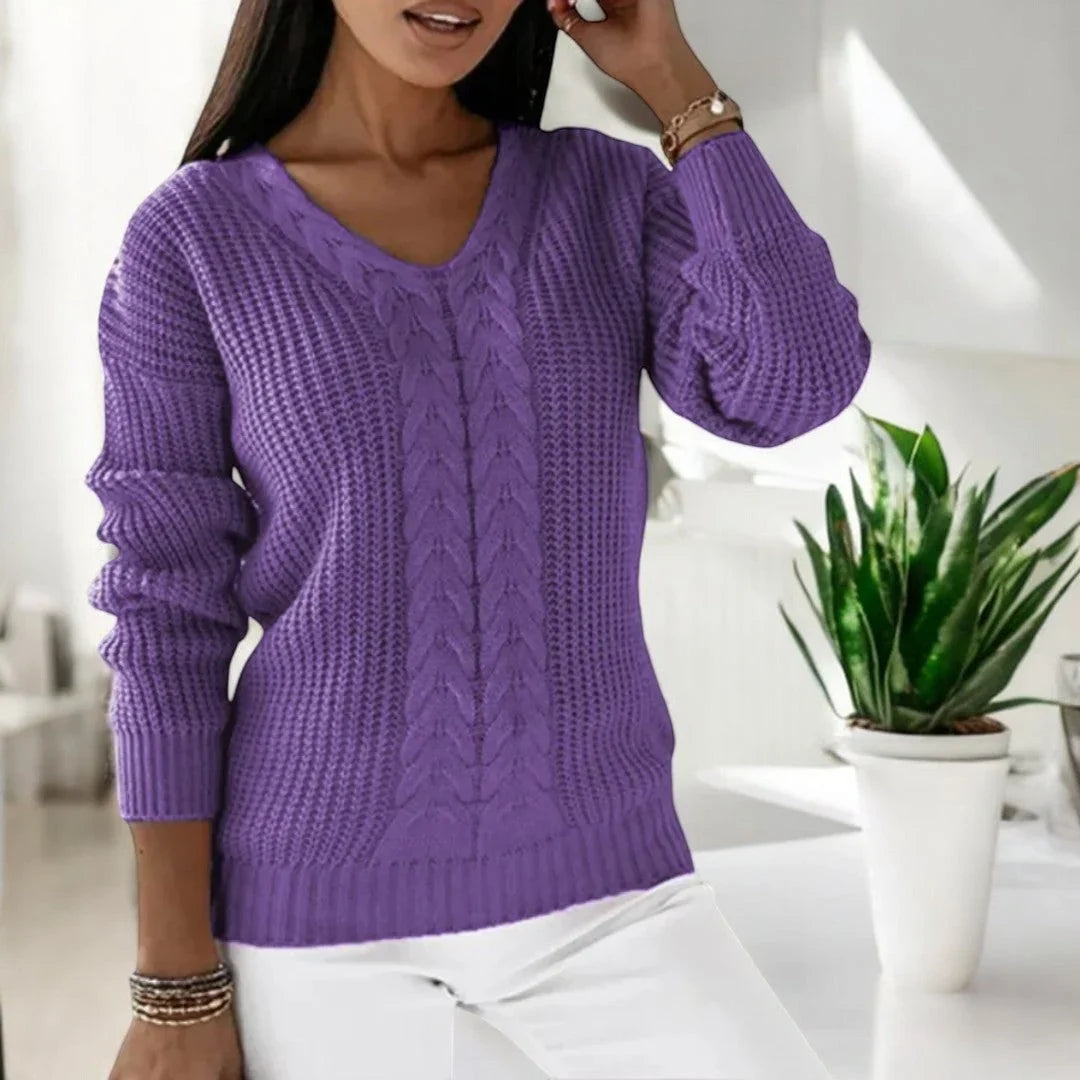 Bella | Women's V Neck Cable Knit Sweater