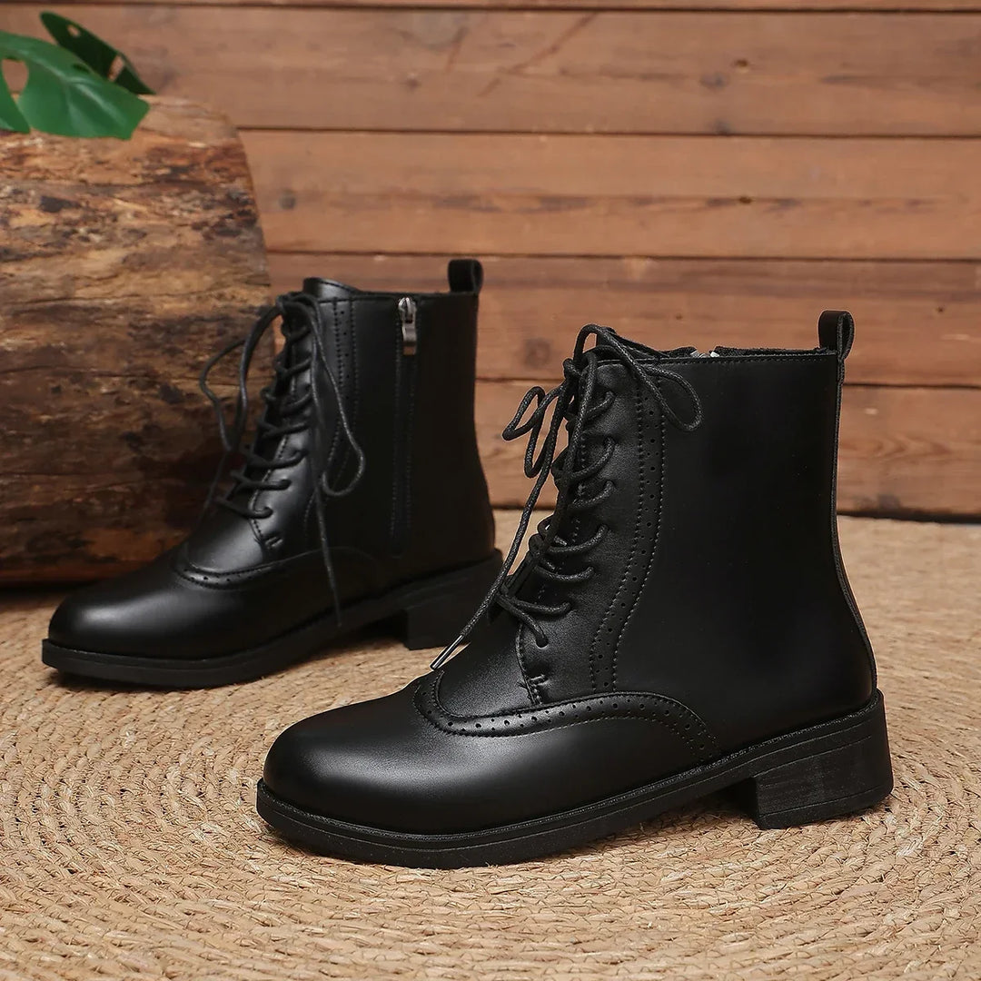 Charmaine | Women's Chunky Up Brogue Ankle Boots Block Heel