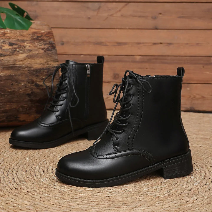 Charmaine | Women's Chunky Up Brogue Ankle Boots Block Heel