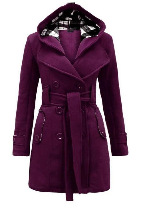 Chelsea | Women's Hooded Winter Coat with Belt and Double Breasted Front