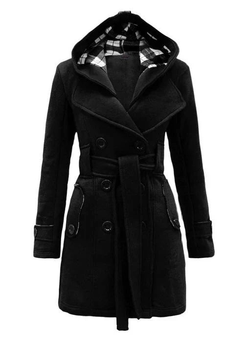 Chelsea | Women's Hooded Winter Coat with Belt and Double Breasted Front