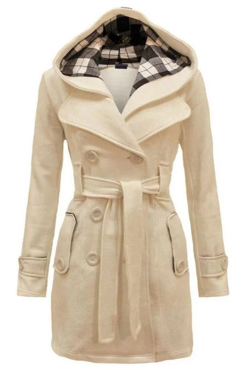 Chelsea | Women's Hooded Winter Coat with Belt and Double Breasted Front