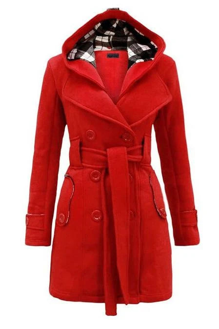 Chelsea | Women's Hooded Winter Coat with Belt and Double Breasted Front