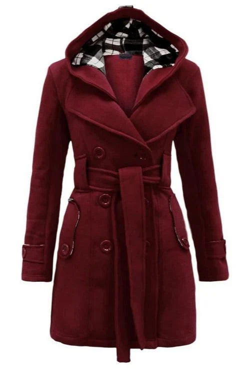 Chelsea | Women's Hooded Winter Coat with Belt and Double Breasted Front