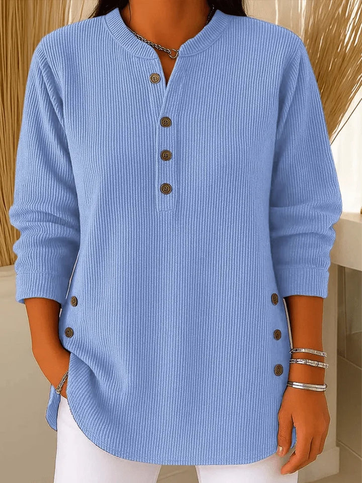 Chloe | Women's Ribbed Long Sleeve Button Tunic Top