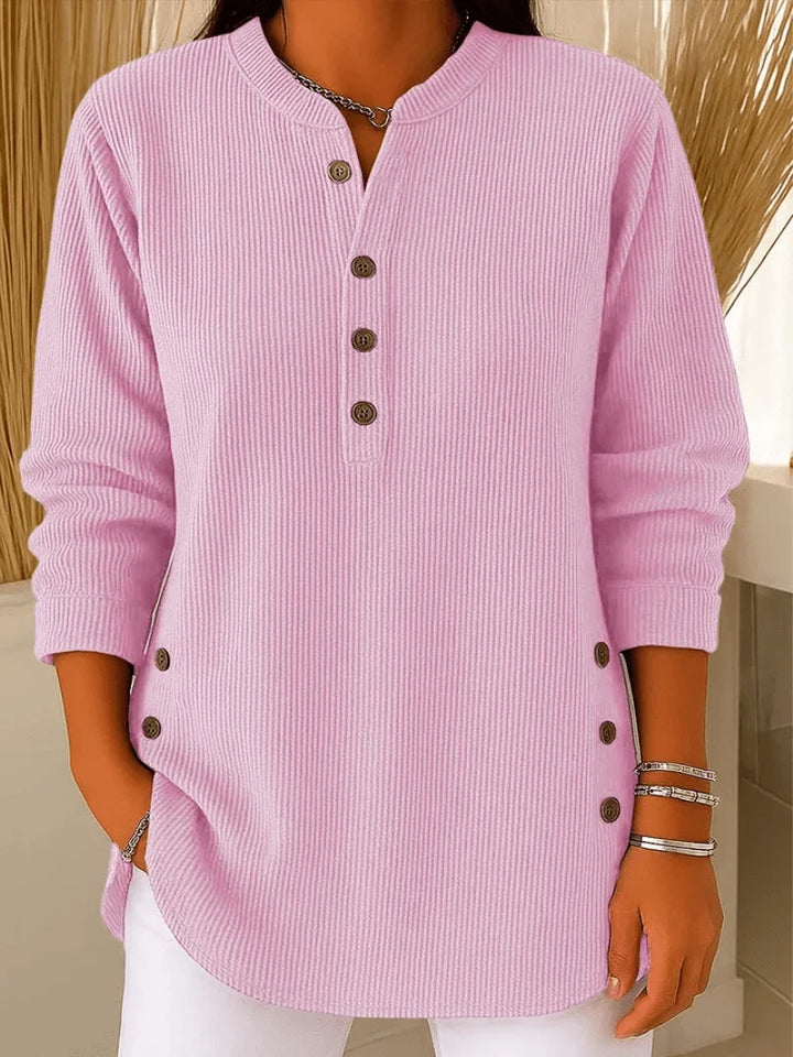 Chloe | Women's Ribbed Long Sleeve Button Tunic Top