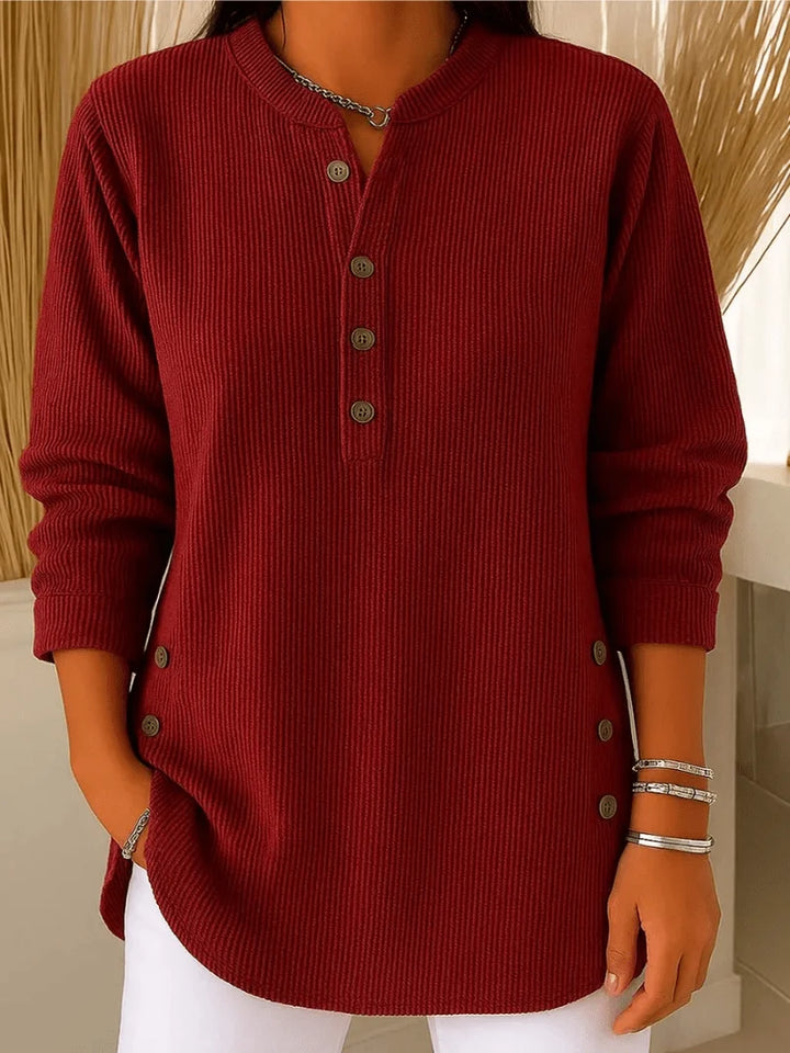 Chloe | Women's Ribbed Long Sleeve Button Tunic Top