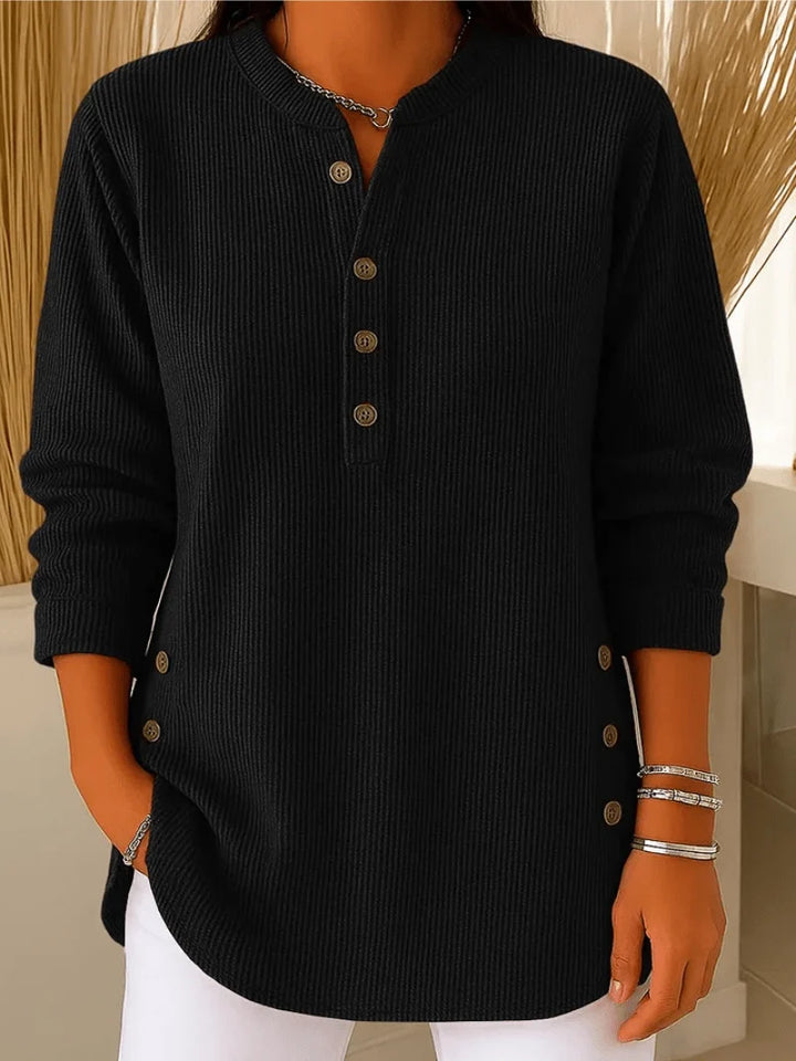 Chloe | Women's Ribbed Long Sleeve Button Tunic Top