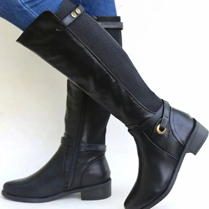 Ciara | Women's Elasticated Slip On High Knee Boots Block Heel