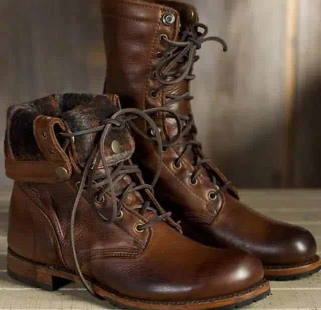 Connie | Women's Lace Up Fold Down Cuff Combat Boots