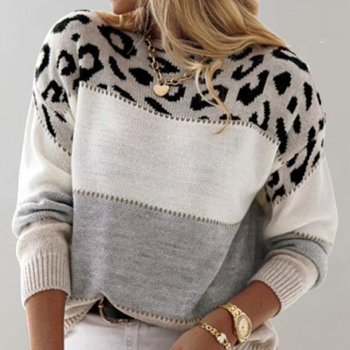 Ella | Women's Leopard Print Crew Neck Knitted Jumper