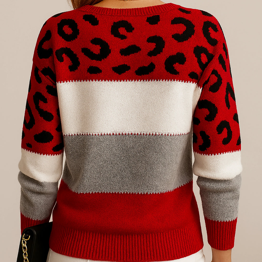 Ella | Women's Leopard Print Crew Neck Knitted Jumper