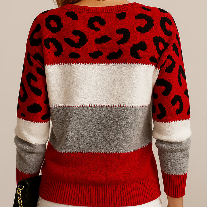 Ella | Women's Leopard Print Crew Neck Knitted Jumper