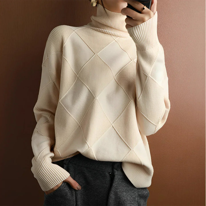 Esme | Women's Argyle Knit Roll Neck Jumper
