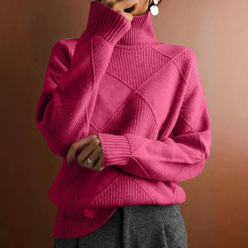 Esme | Women's Argyle Knit Roll Neck Jumper