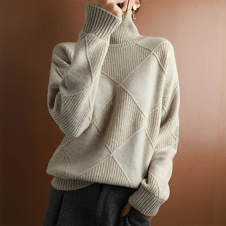 Esme | Women's Argyle Knit Roll Neck Jumper