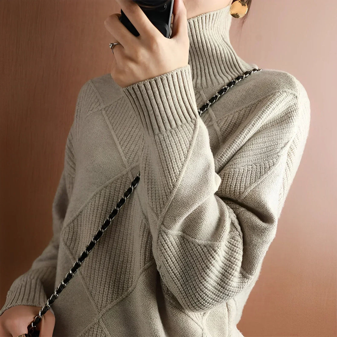 Esme | Women's Argyle Knit Roll Neck Jumper