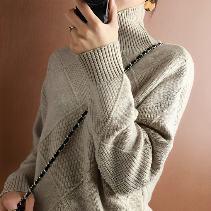 Esme | Women's Argyle Knit Roll Neck Jumper
