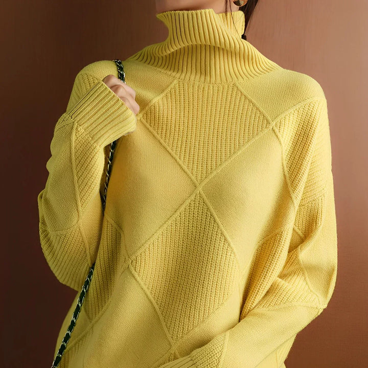 Esme | Women's Argyle Knit Roll Neck Jumper