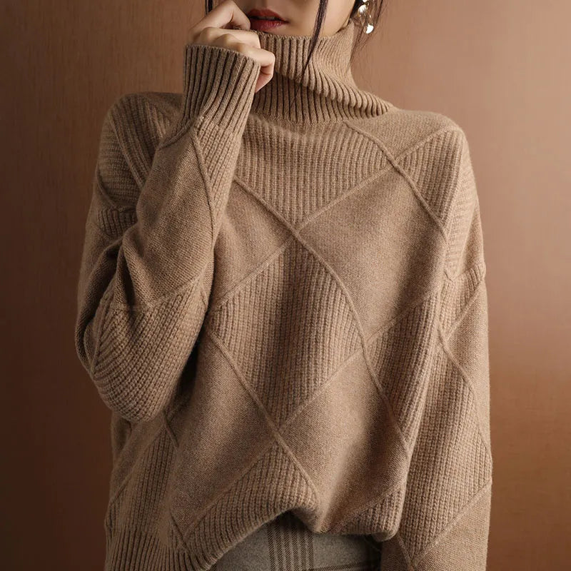 Esme | Women's Argyle Knit Roll Neck Jumper